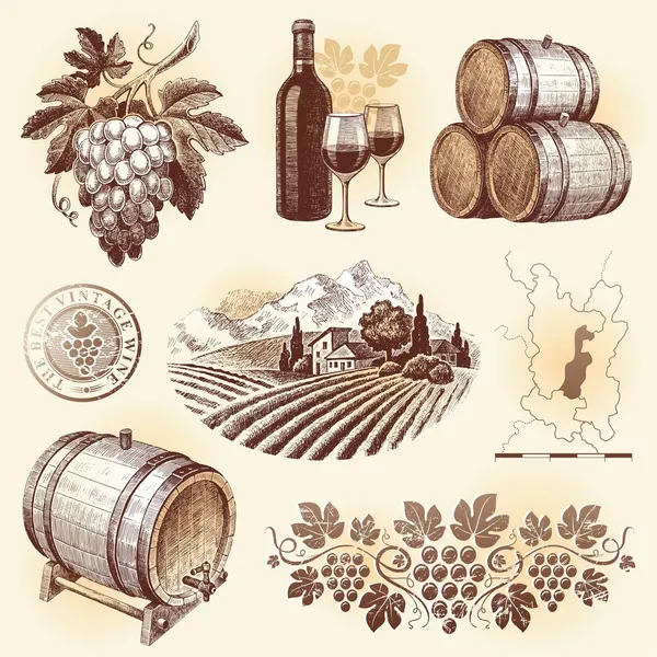 Wektor zestaw - wino i winiarstwo — Wektor stockowy