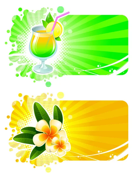 鸡尾酒和热带花朵的帧 — 图库矢量图片