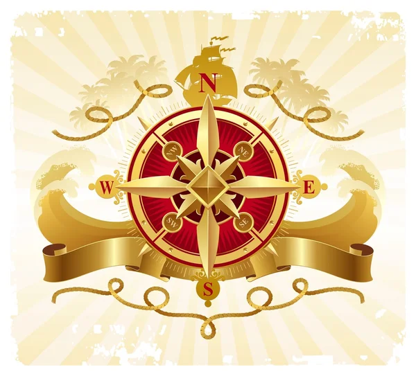Adventures emblem with compass rose — Stock Vector