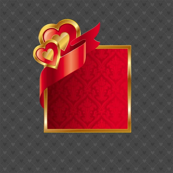 Valentine moldura ornamentada dourada com corações — Vetor de Stock