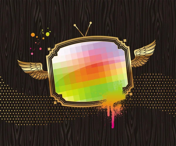 金色的翅膀框架中的电视屏幕 — 图库矢量图片