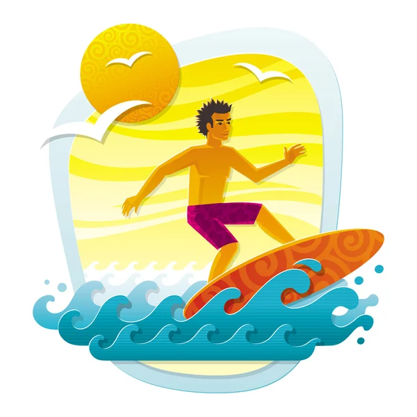 Surfing in tropical sea — Stock Vector