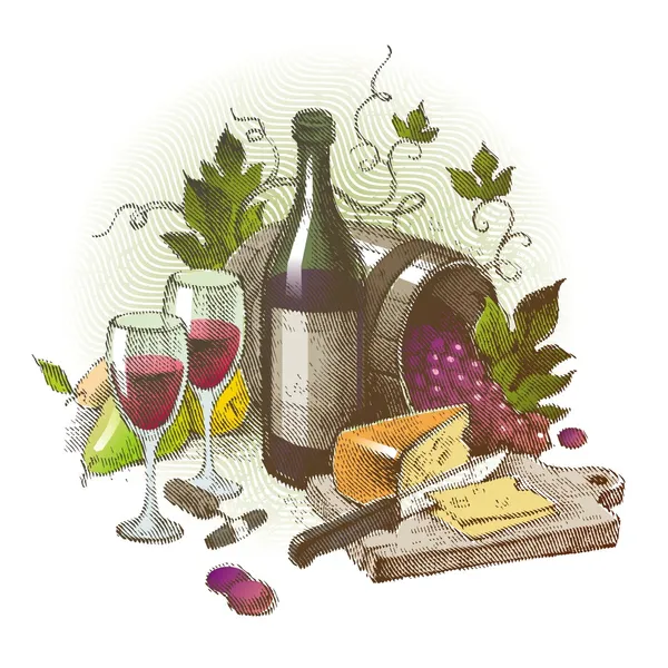 ベクトル ビンテージ ワインと静物 — ストックベクタ