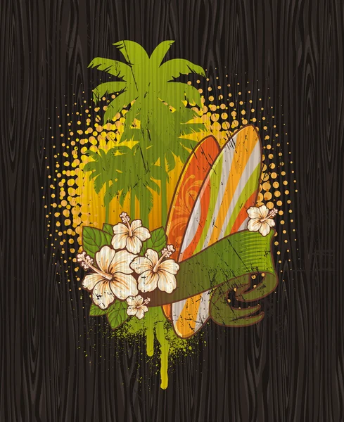 Vintage emblema del surf tropicale — Vettoriale Stock