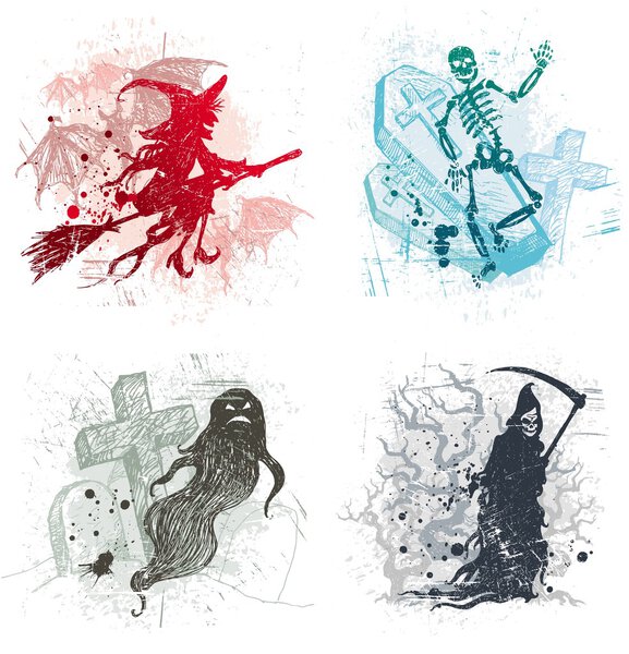 Halloween illustrations with evil spirits