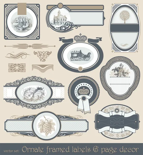 Set de etiquetas vintage y decoración de página — Vector de stock