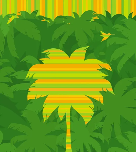 Tropische palmbomen & vliegende neuriën-vogel — Stockvector