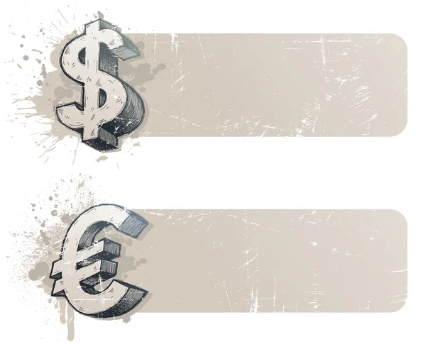 Banners com sinal de moeda - dólar e euro — Vetor de Stock