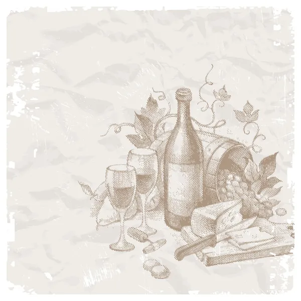 复古静物葡萄酒与食品 — 图库矢量图片