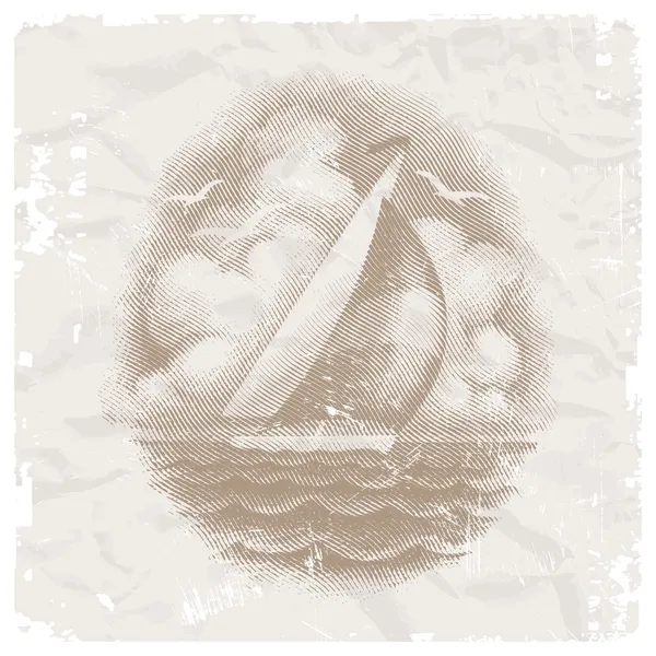Ilustración vectorial con yate en el mar — Vector de stock