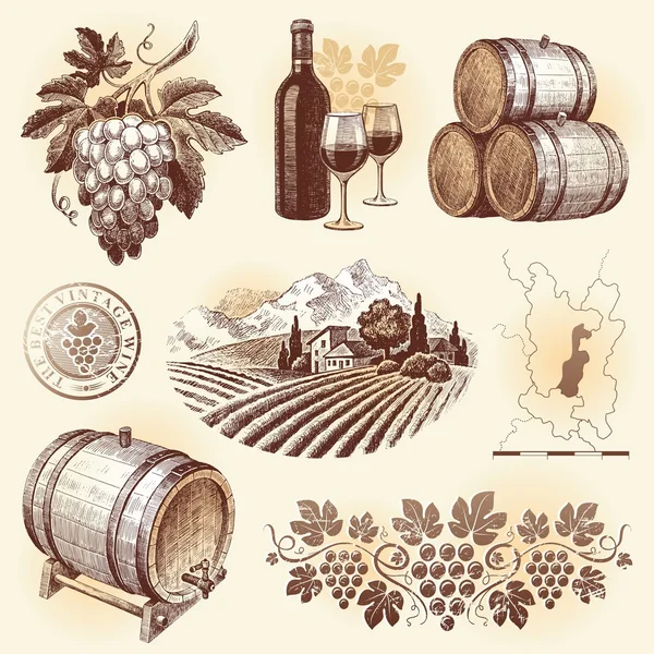 Векторный набор - вино и виноделие Лицензионные Стоковые Векторы