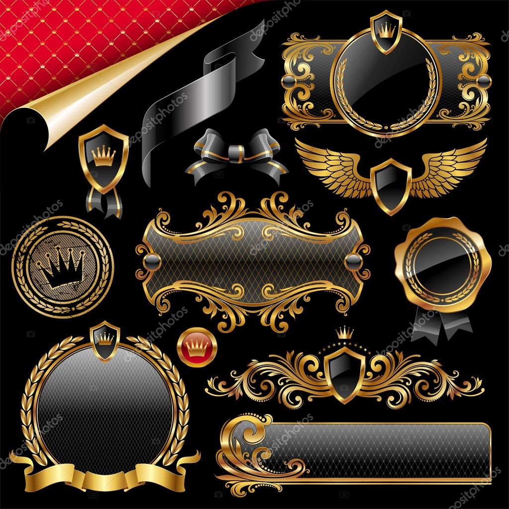 Set of royal gold and black design elements
