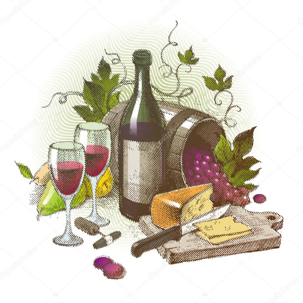 Vector vintage still life with wine