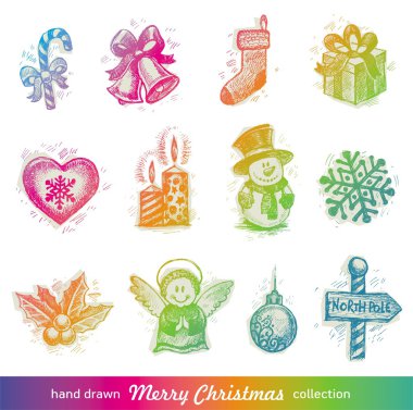 Hand drawn Christmas holiday vector set clipart