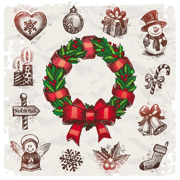 クリスマスと新しい年手描き下ろしシンボル — ストックベクタ