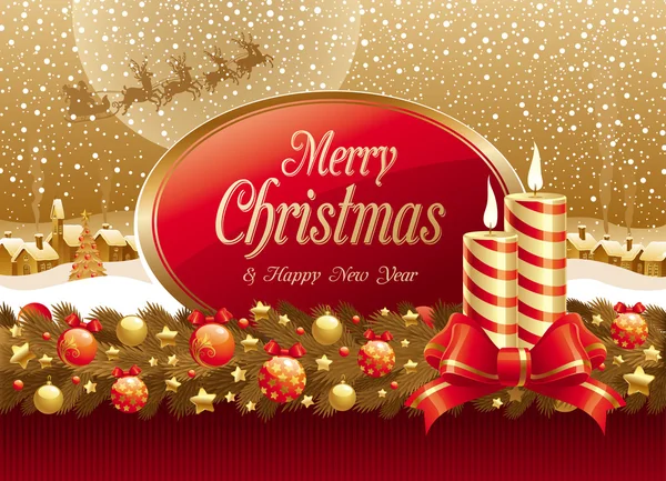 Illustration vectorielle de Noël avec bougies, arc & cadre pour texte — Image vectorielle