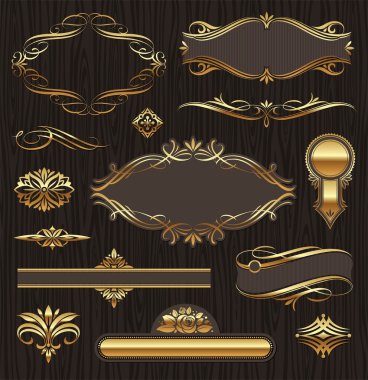 Set of golden ornate page decor elements