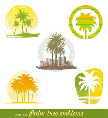 Vector set - palm tree emblems & labels clipart