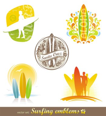 Vector set - surfing emblems & labels clipart