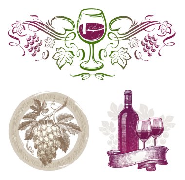 Vector set - wine & winemaking emblems & labels in different styles clipart