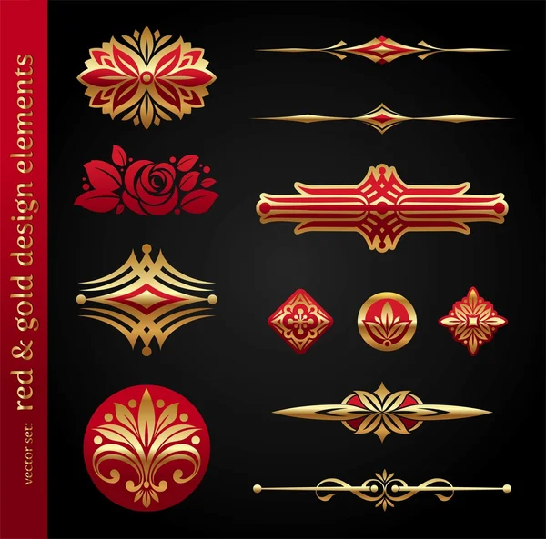 Elementos de diseño vectorial de lujo rojo y oro — Vector de stock
