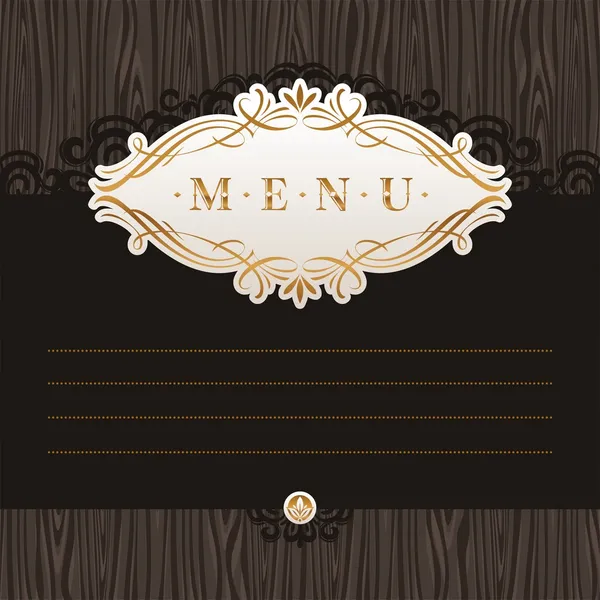 Vector menu with calligraphic frame on wooden texture — Stock Vector