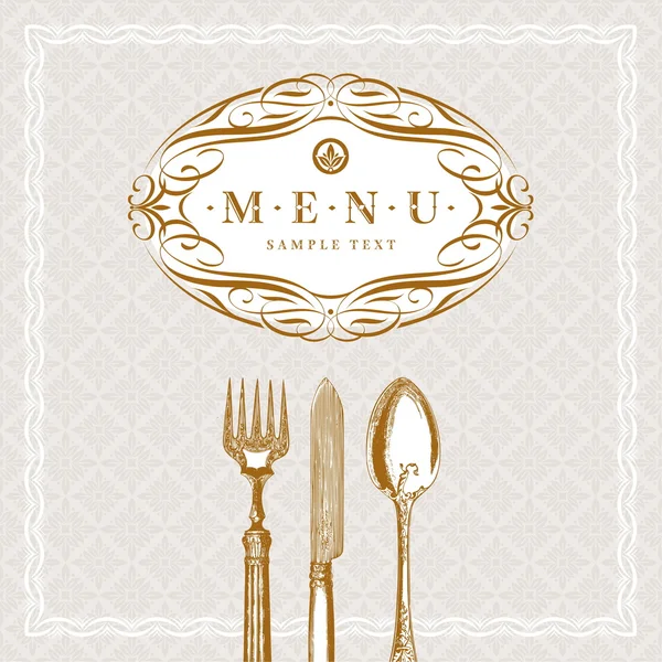 Vector template ornate menu with vintage cutleries — Stock Vector