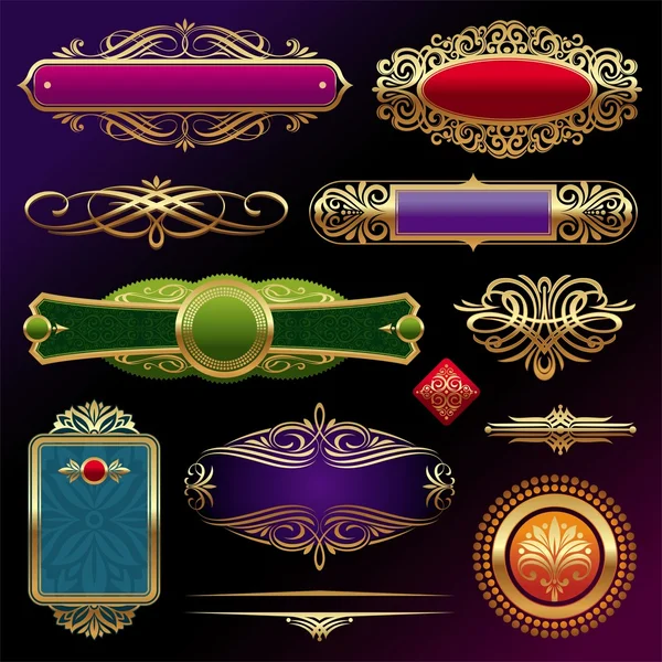 Conjunto de elementos de decoración de página adornada de oro — Vector de stock