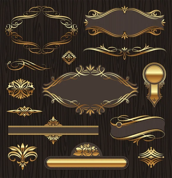 Set of golden ornate page decor elements — Stock Vector