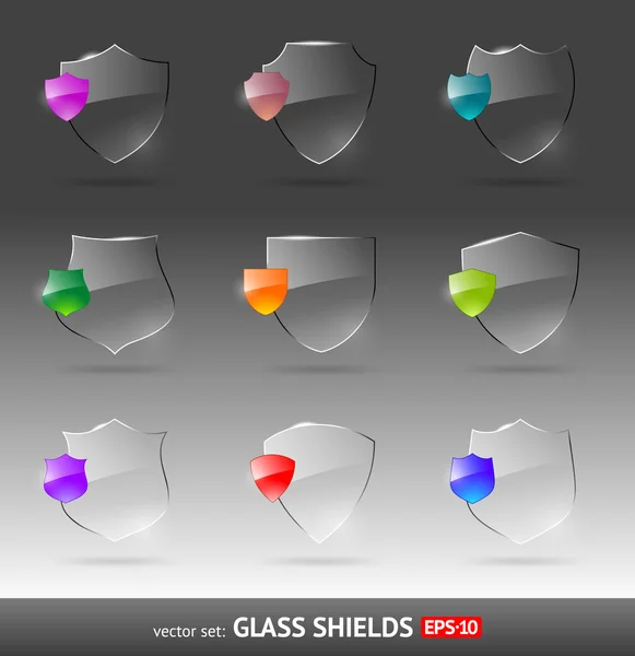Vektor-Set von Wappenschilden aus Glas — Stockvektor