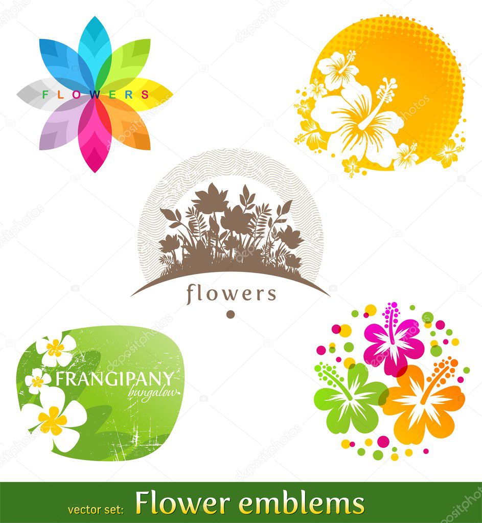 Vector set - flower emblems and labels