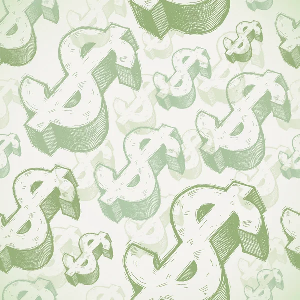 Fond sans couture vectoriel avec des signes dollar dessinés à la main — Image vectorielle