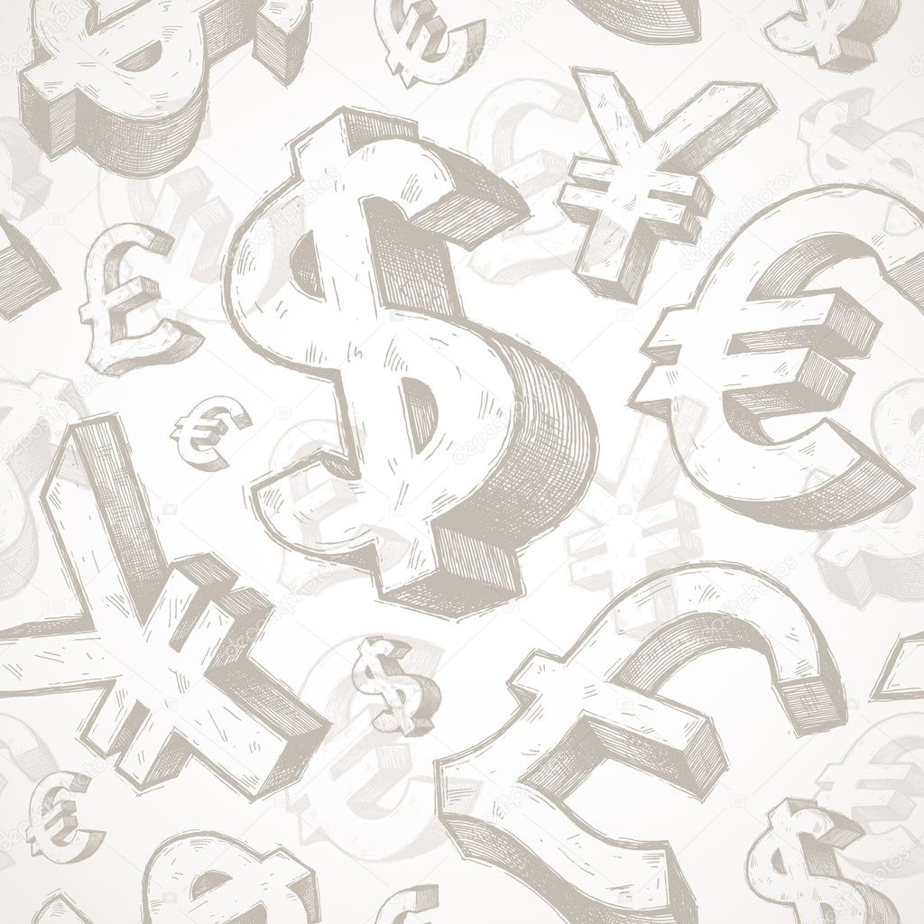 Vector seamless background with hand drawn currency signs