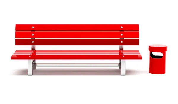 Красная скамейка и корзина — стоковое фото