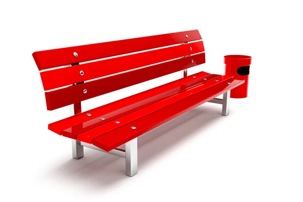 Czerwona ławka i bin, na białym tle — Zdjęcie stockowe