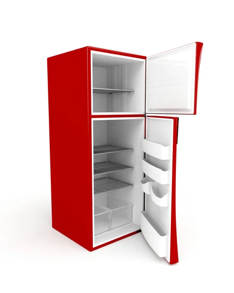 Порожній холодильник з відкритими дверима — стокове фото