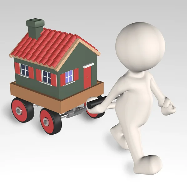 3D humano mover uma casa com uma boneca — Fotografia de Stock