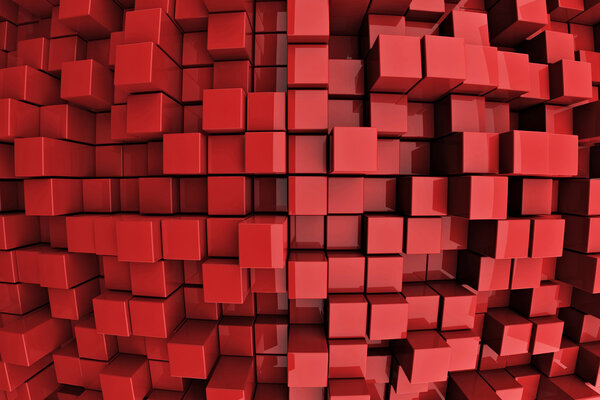 3D Red Blocks Abstract Background