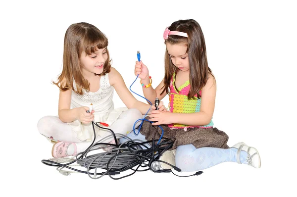 Criança com um cabo elétrico — Fotografia de Stock