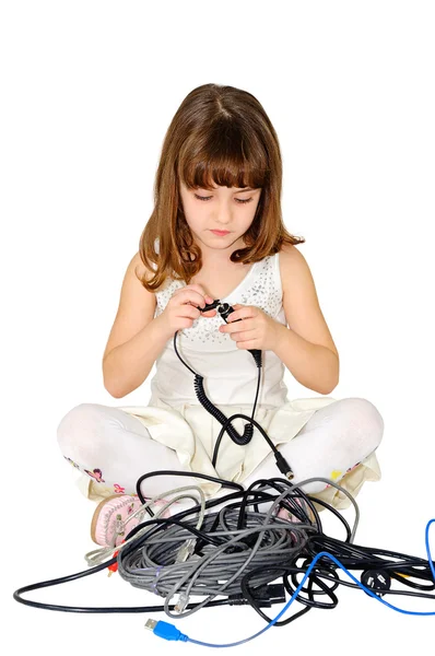 전기 케이블을 가진 아이 — 스톡 사진
