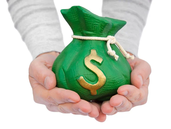 Hand hold a money bag — Stock Photo, Image
