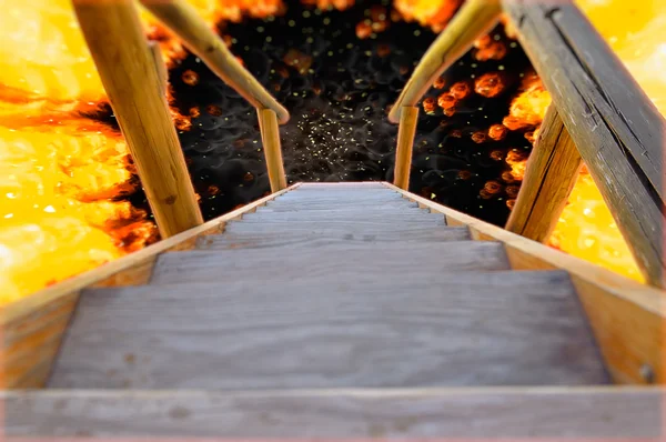 Holztreppe zur Hölle — Stockfoto