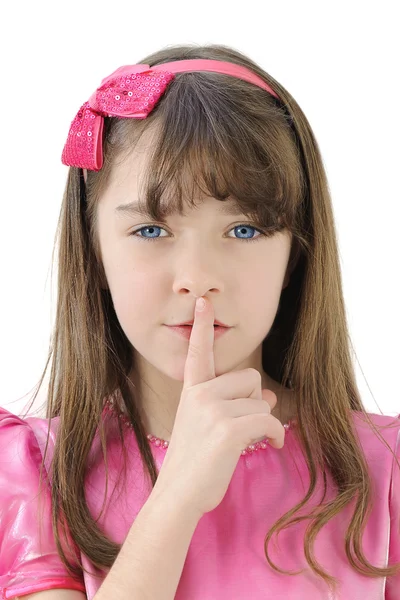 Menina gesticulando silêncio — Fotografia de Stock