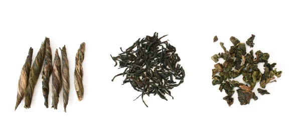 Drie types van thee in rij — Stockfoto