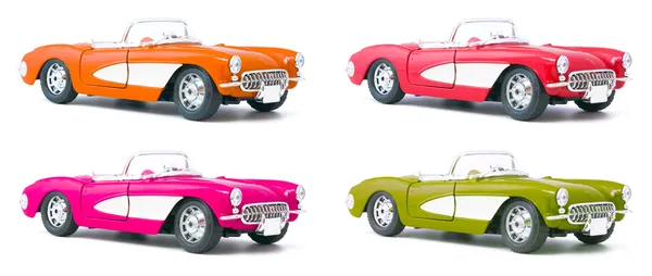 Küme dört oyuncak model arabalar — Stok fotoğraf
