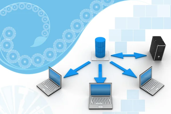 Server - Datenbankkonzept mit Laptops. — Stockfoto