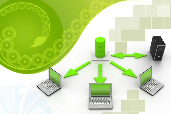 Server - databas koncept med bärbara datorer. — Stockfoto