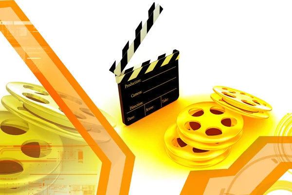 3d movie objects , clipper and reel roll — Stock Photo, Image