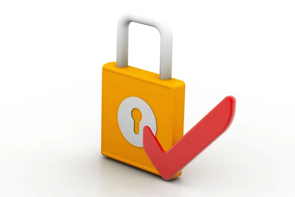 Check Mark symbol front of the padlock — Stock Photo, Image