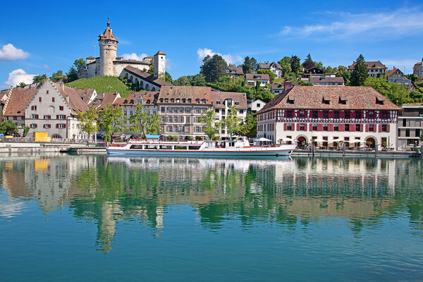 View on Rhine river and famous Munot fortifiction. Schaffhausen, Switzerland.